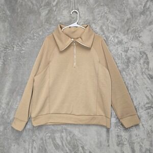 Dear Scarlett Womens 2X Quarter Zip Pullover Sweatshirt Beige High Collar